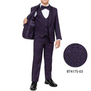 Purple Paisley Shawl Collar 5 Piece Boys Tuxedo